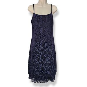 Vintage 90s Whimsigoth La Belle Fashions Velvet Burnout Floral Slip Dress Size L